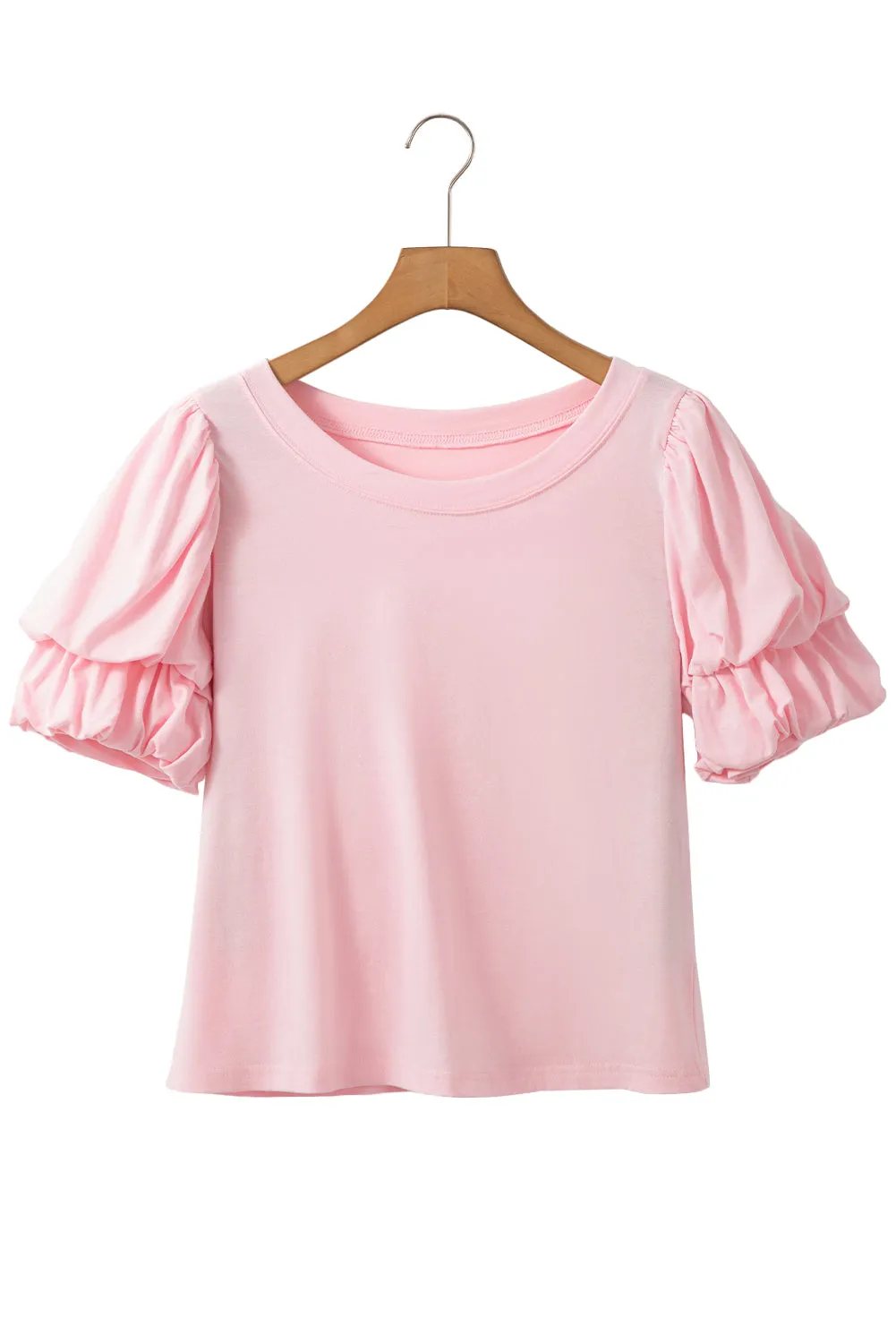 Light Pink Scoop Neck Bubble Sleeve Tee