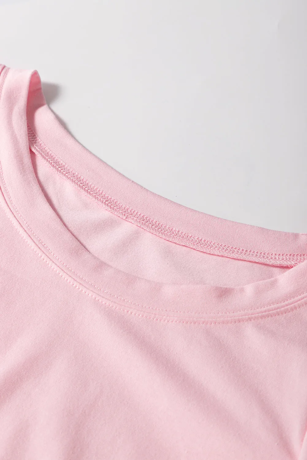Light Pink Scoop Neck Bubble Sleeve Tee