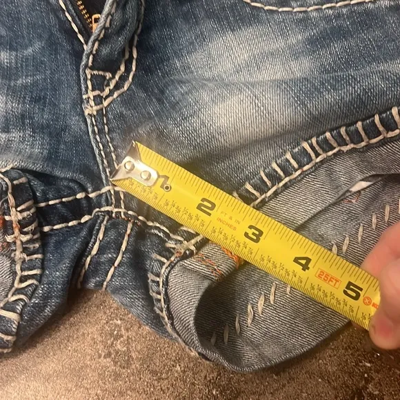 Light wash rock revival Jean shorts
