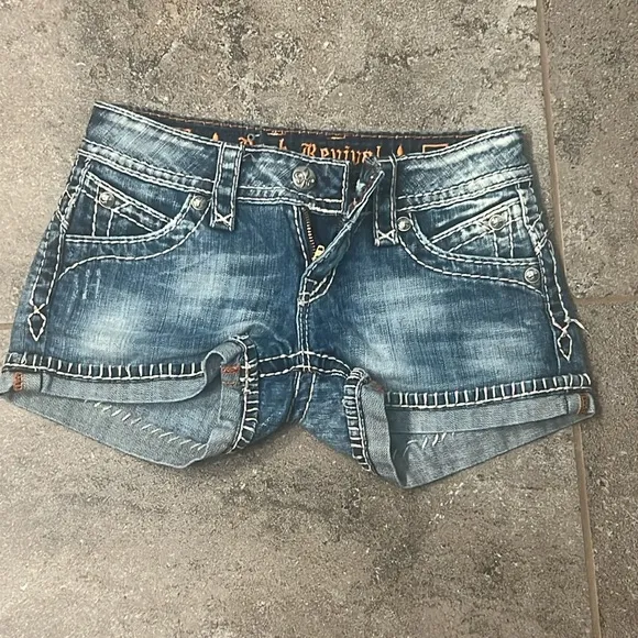 Light wash rock revival Jean shorts