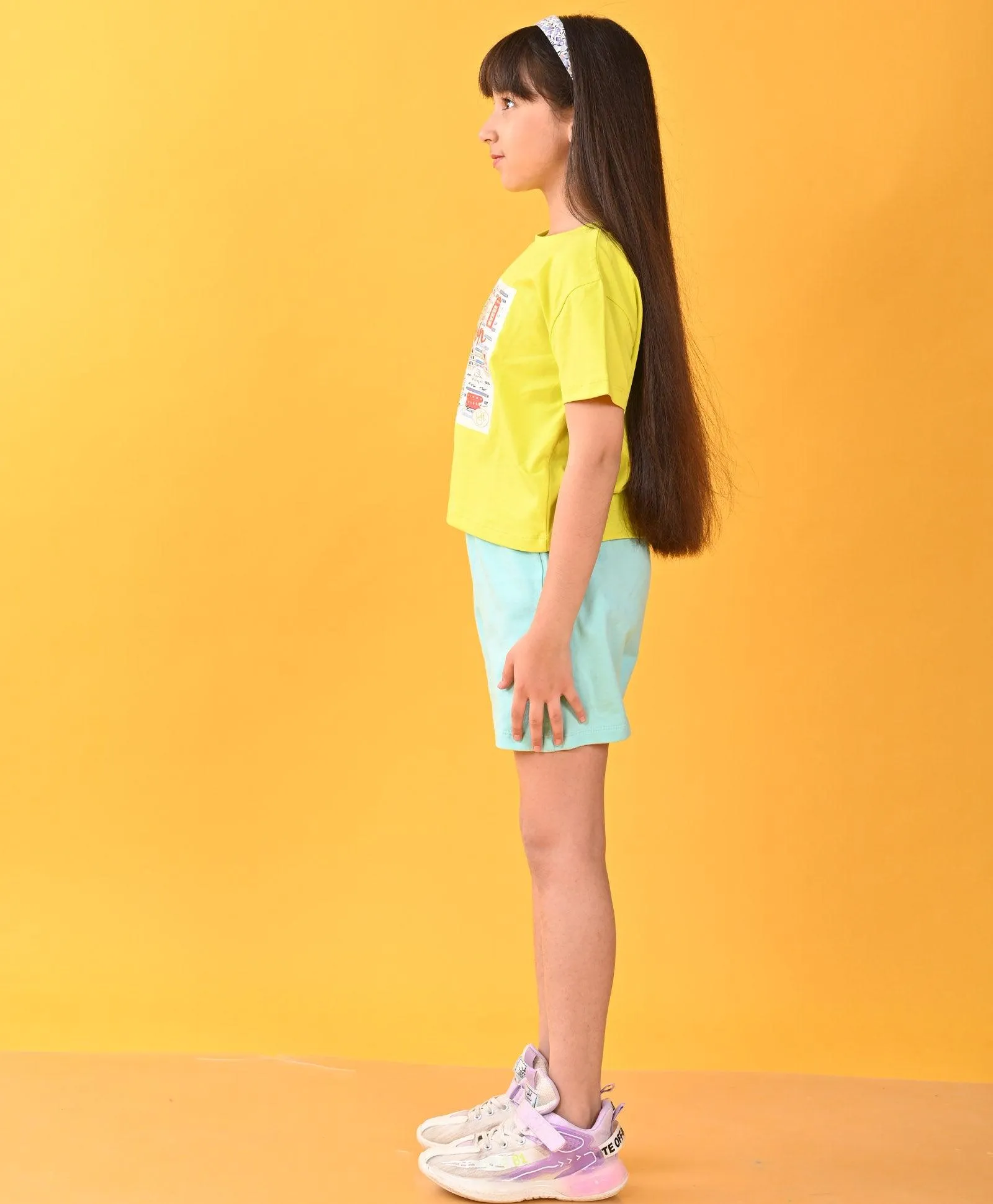 LONDON LIME AQUA GIRLS SUMMER SHORTS SET - LIME/AQUA