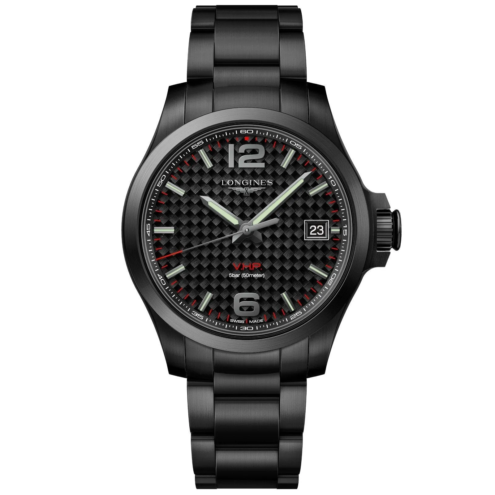 Longines CONQUEST V.H.P. 41mm carbon steel finish black pvd quartz l3.716.2.66.6