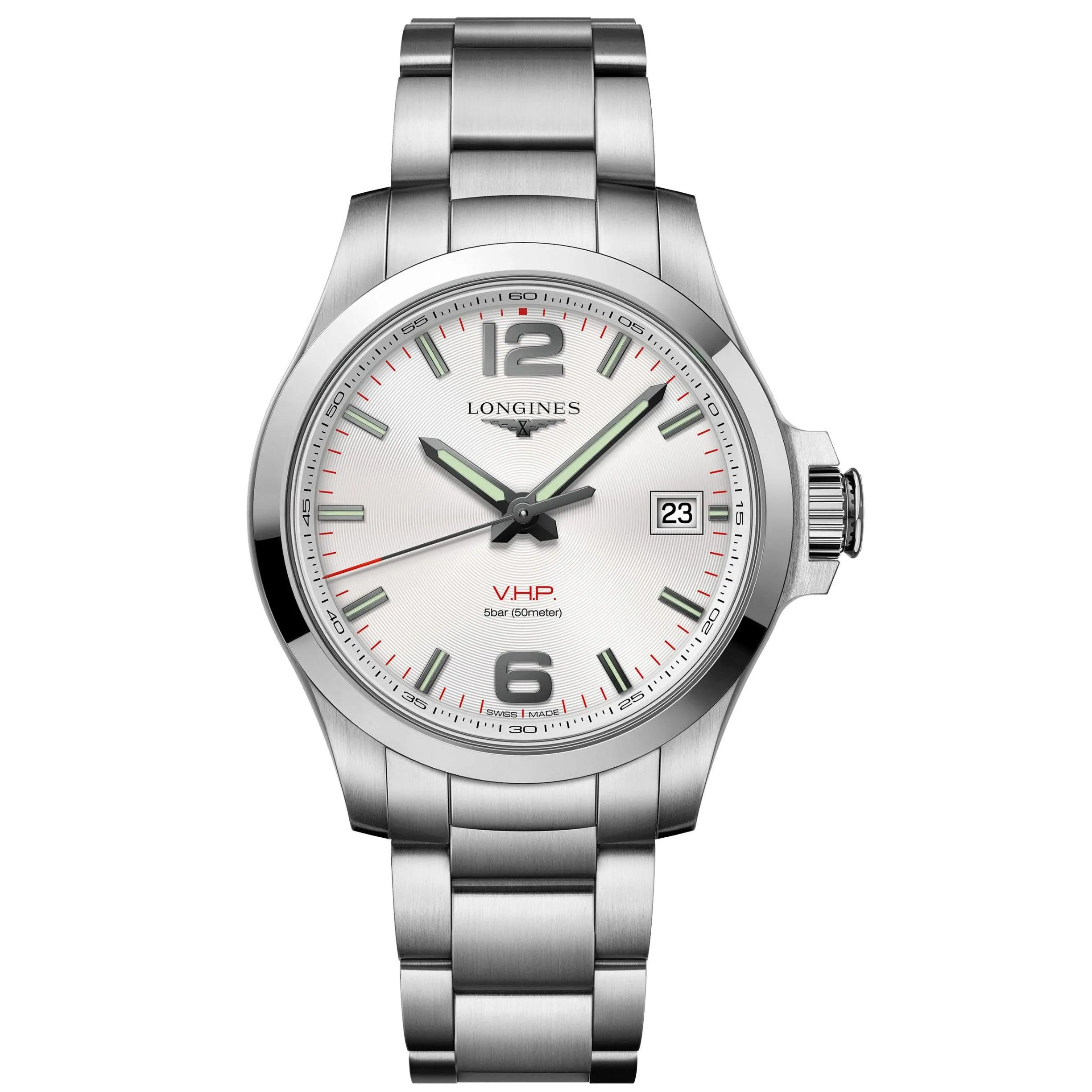 Longines CONQUEST V.H.P. 41mm silver steel man quartz l3.716.4.76.6