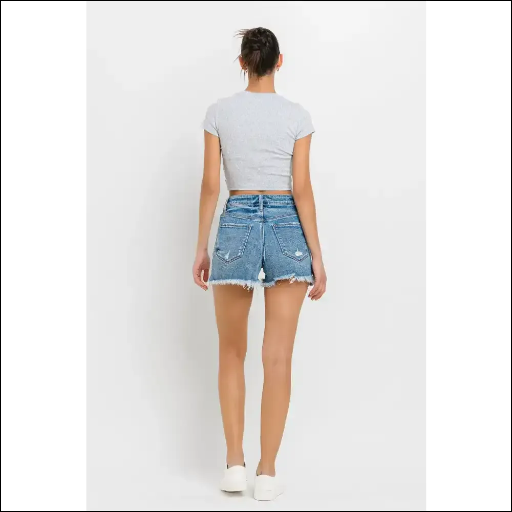 Lovervet Chic Stepped Waist Raw Hem Denim Shorts