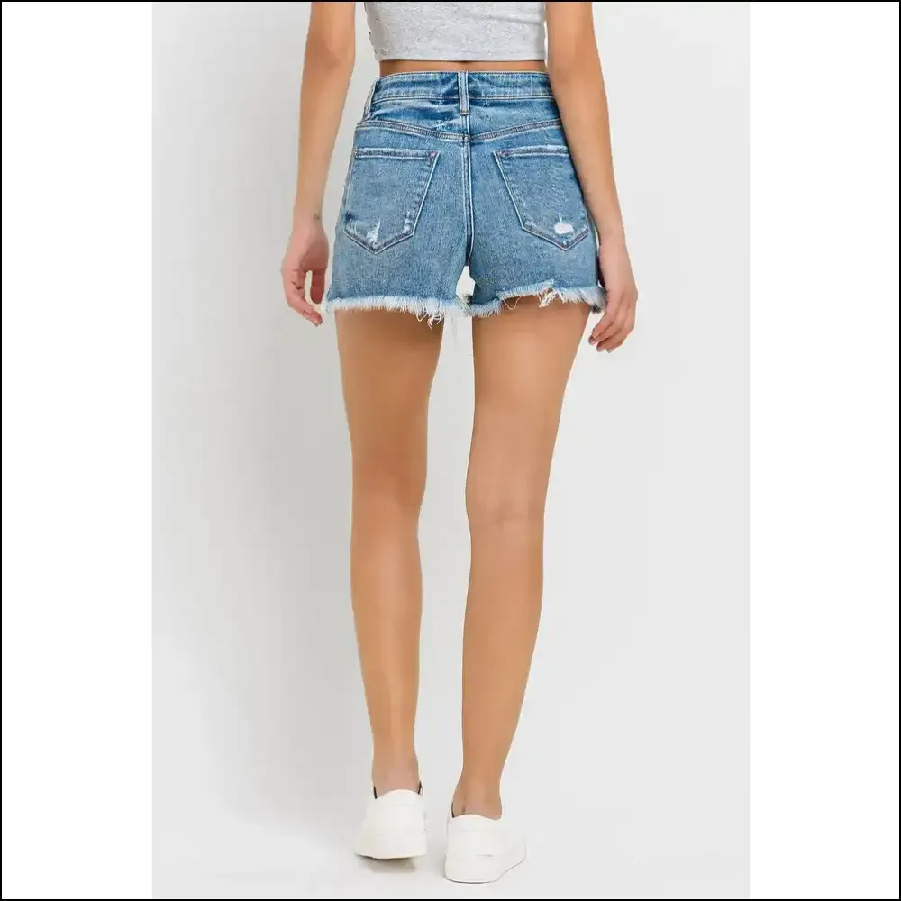 Lovervet Chic Stepped Waist Raw Hem Denim Shorts
