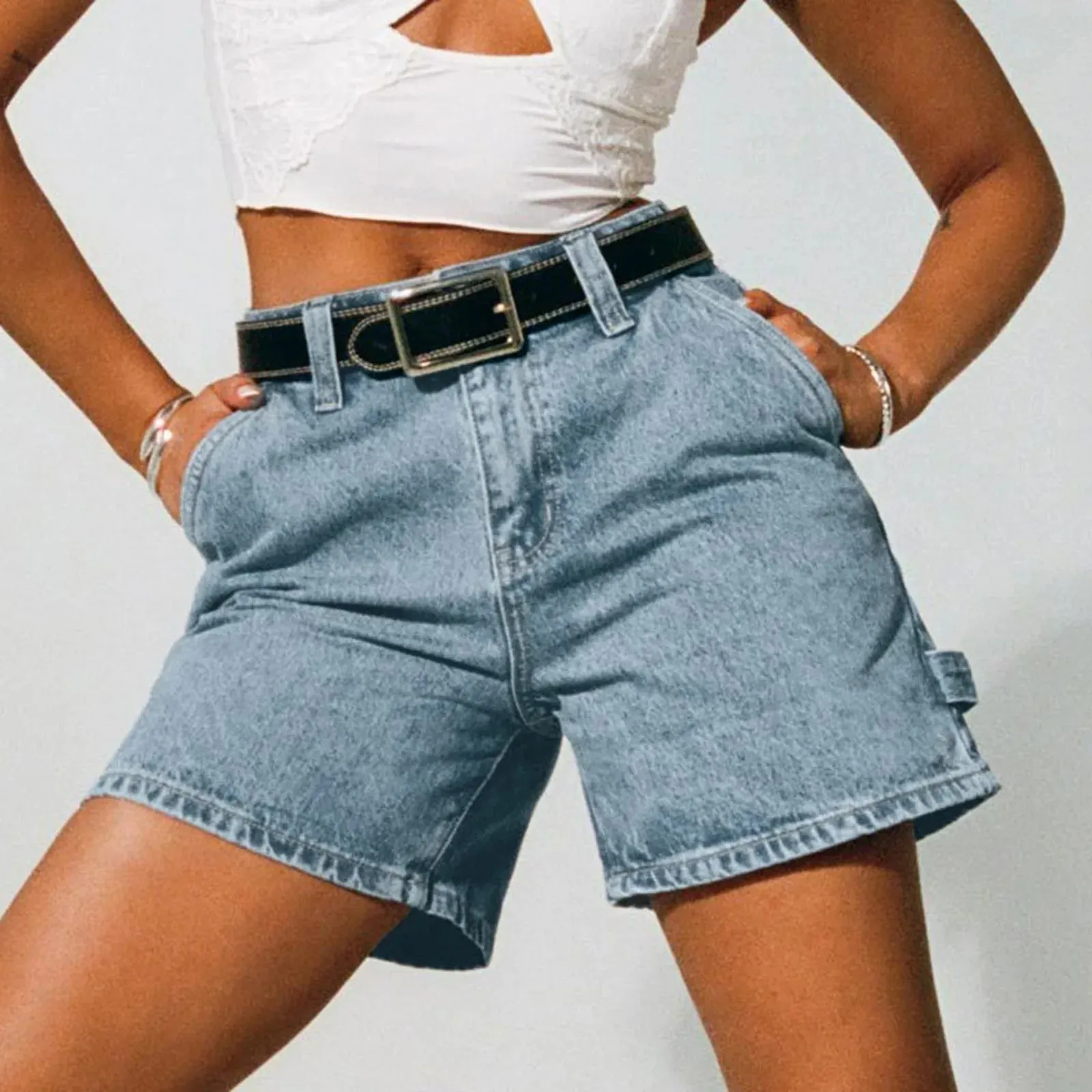 Madison Cotton Denim High-Waist Shorts