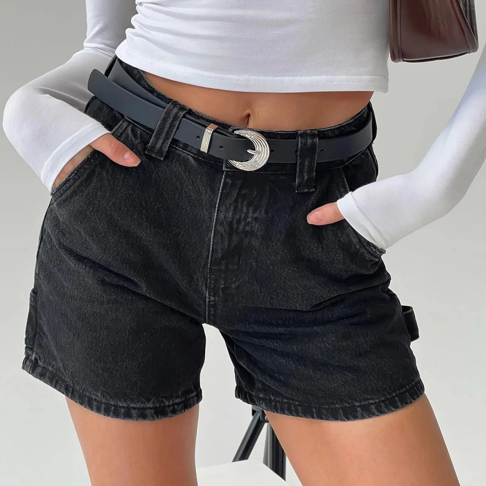 Madison Cotton Denim High-Waist Shorts