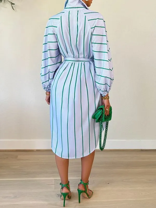 Mangocouture Stripe Tied Shirt Dress