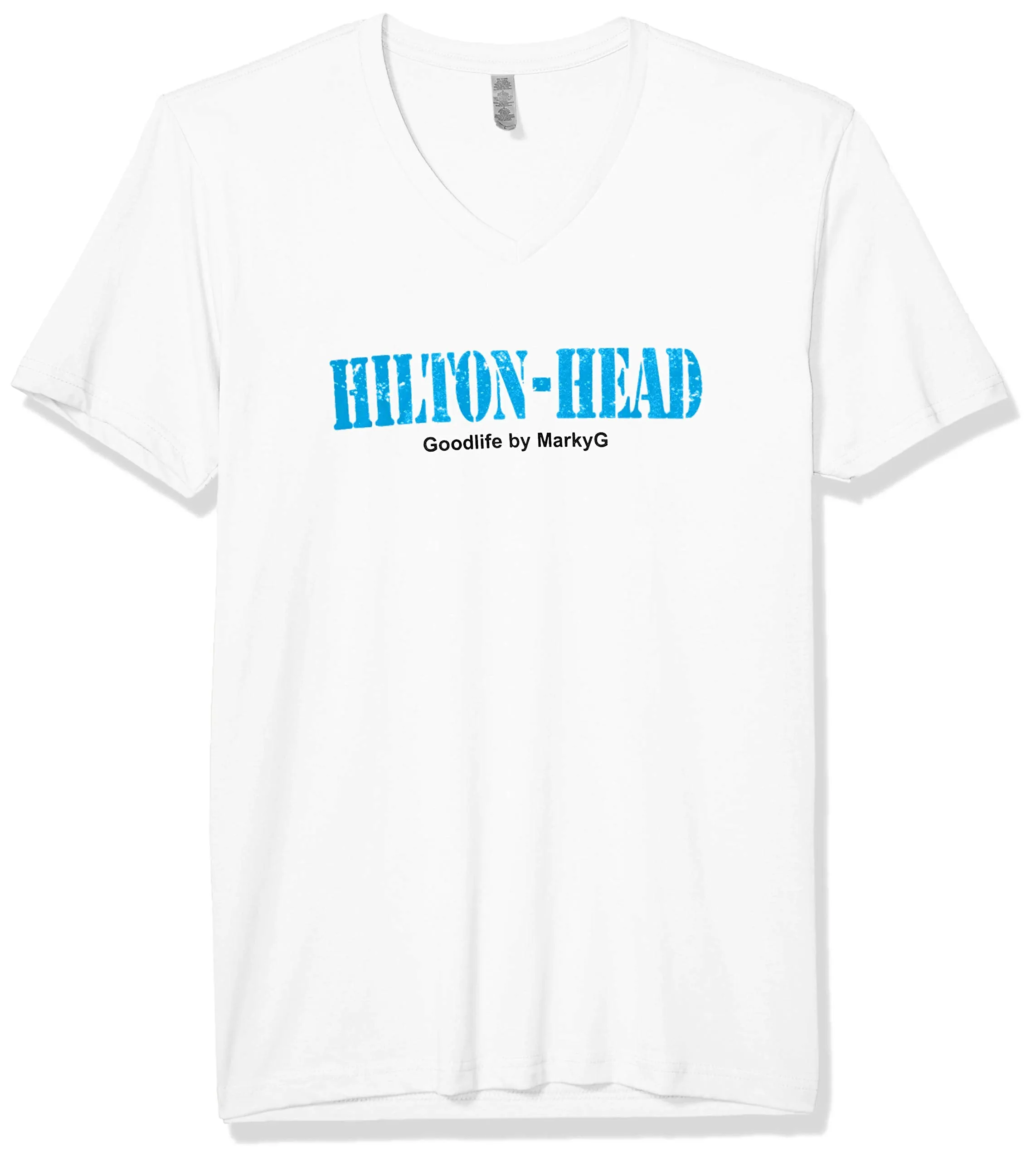 Marky G Apparel Men's Hilton Head Graphic Printed Premium Fitted Sueded Short Sleeve V-Neck T-Shirt