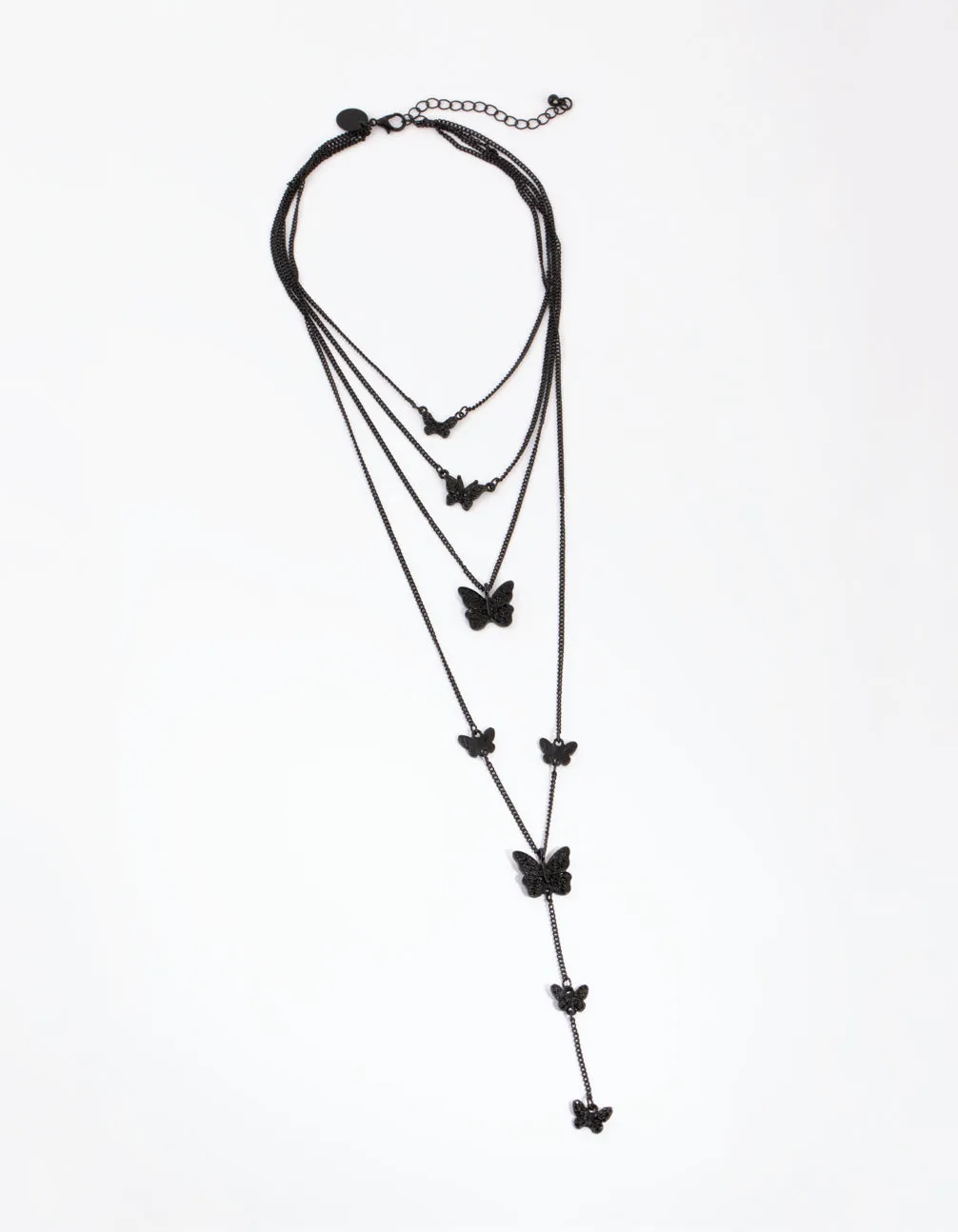 Matte Black Butterfly Layered Necklace