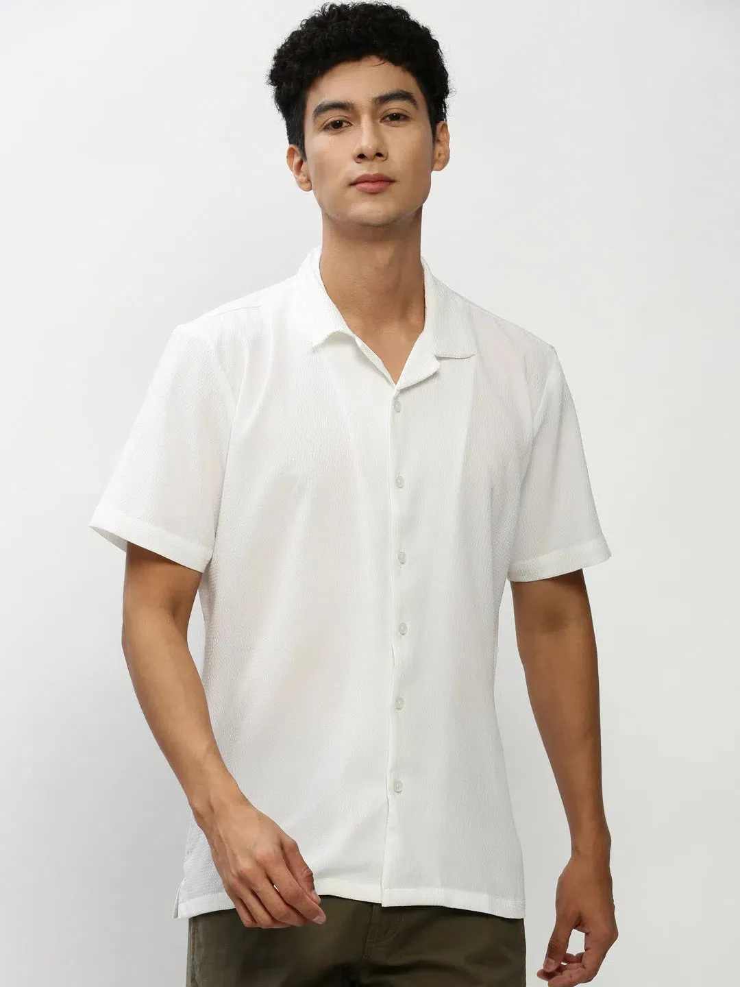 Men White Solid Casual Casual Shirts-AGASTHYA-1595-White