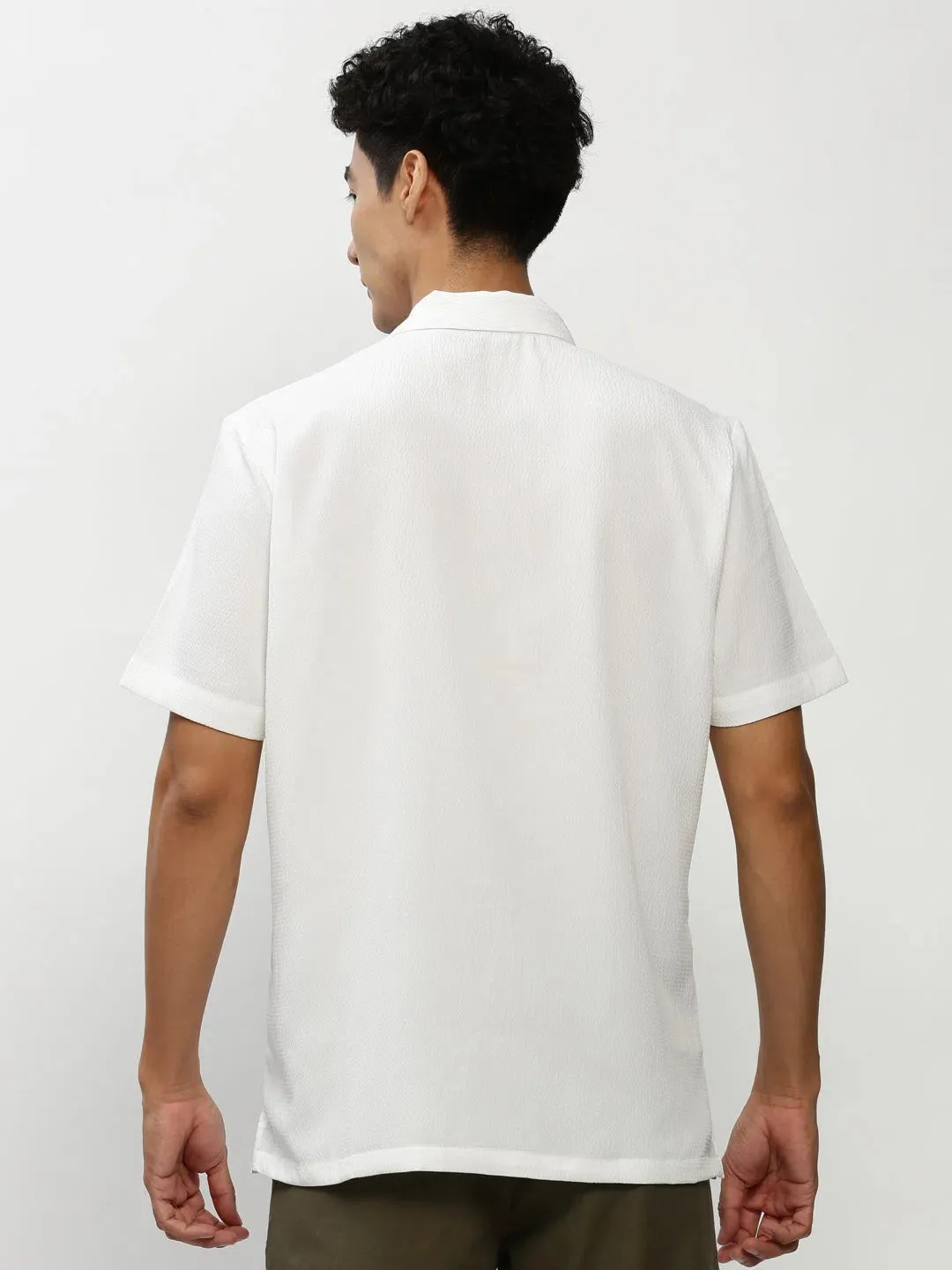 Men White Solid Casual Casual Shirts-AGASTHYA-1595-White