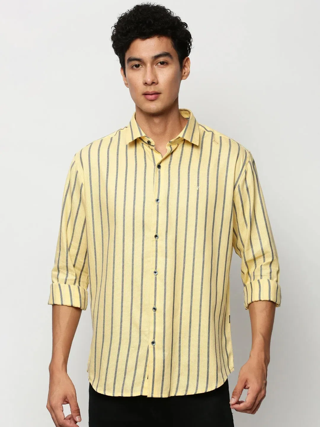 Men Yellow Striped Casual Casual Shirts-YARROWSTRIPE-5636-Yellow