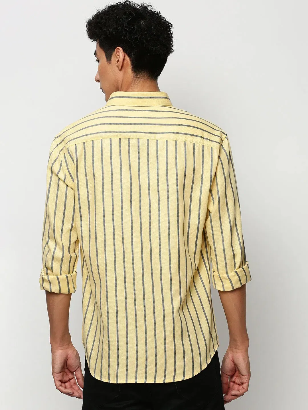Men Yellow Striped Casual Casual Shirts-YARROWSTRIPE-5636-Yellow