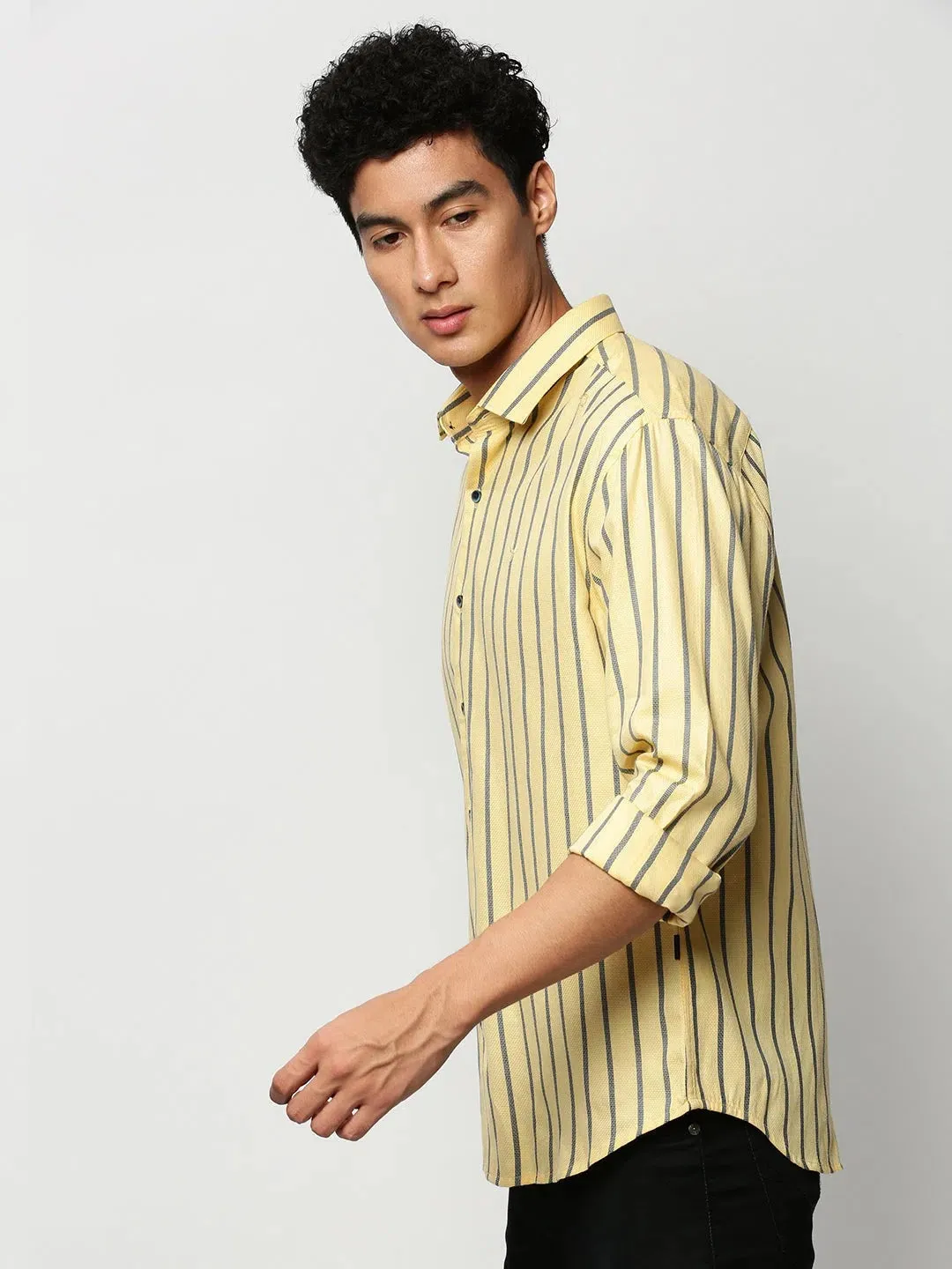Men Yellow Striped Casual Casual Shirts-YARROWSTRIPE-5636-Yellow