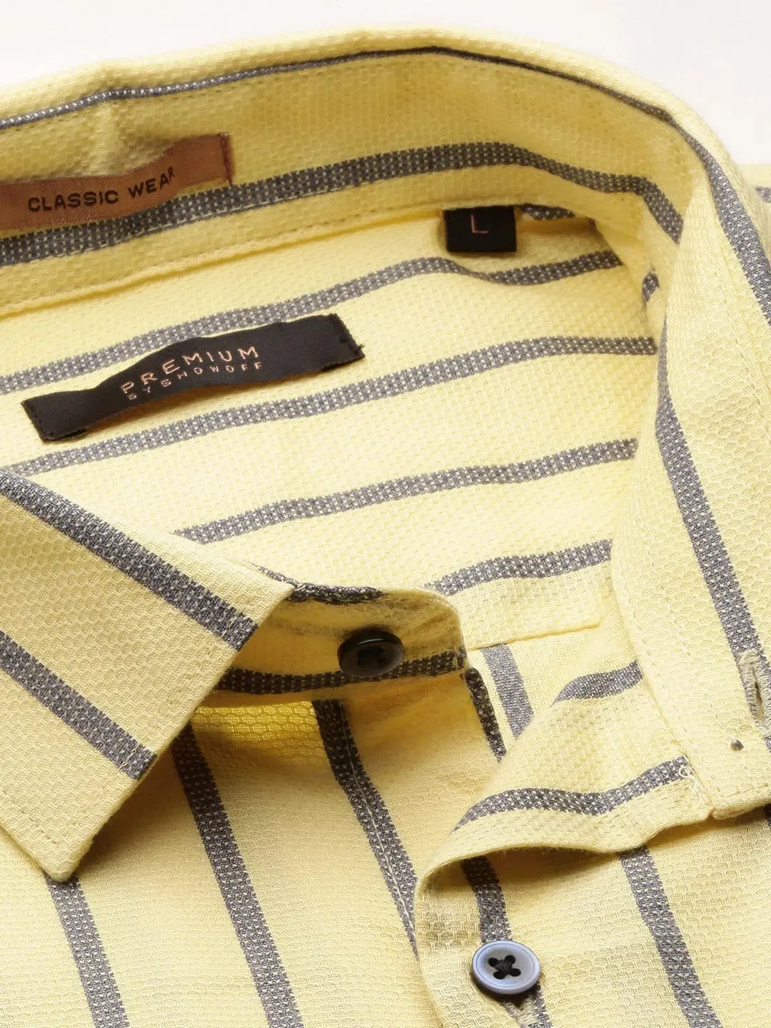 Men Yellow Striped Casual Casual Shirts-YARROWSTRIPE-5636-Yellow