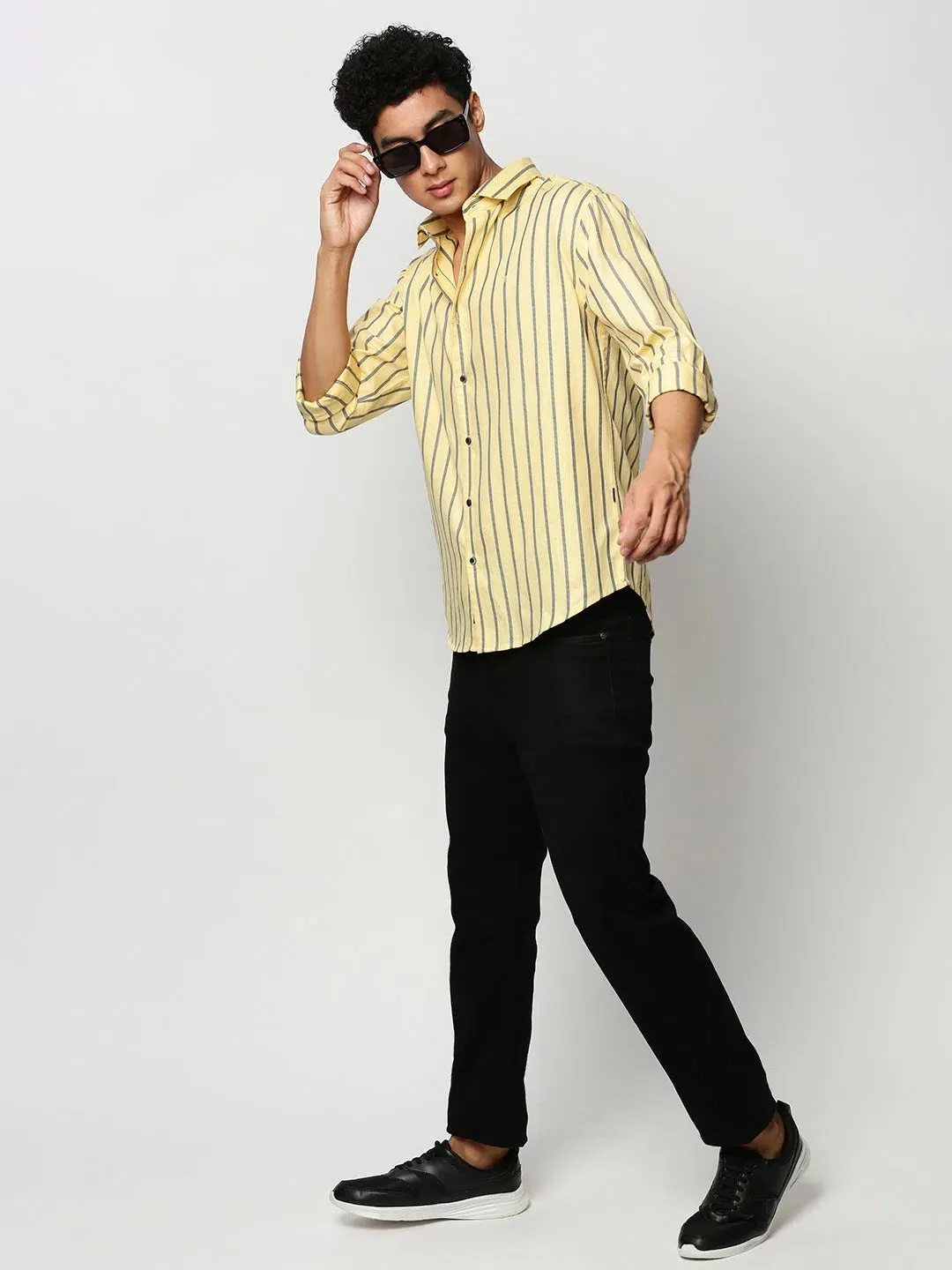 Men Yellow Striped Casual Casual Shirts-YARROWSTRIPE-5636-Yellow
