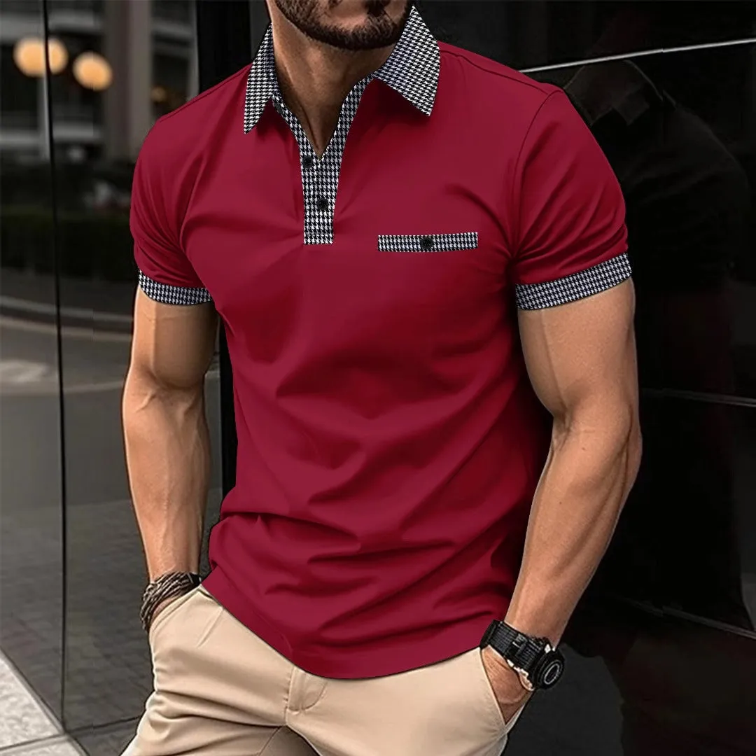 Men's Button Color Block Polo Shirt