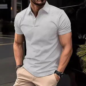 Men's Casual Solid Color Buttoned Short Sleeve Polo Shirt