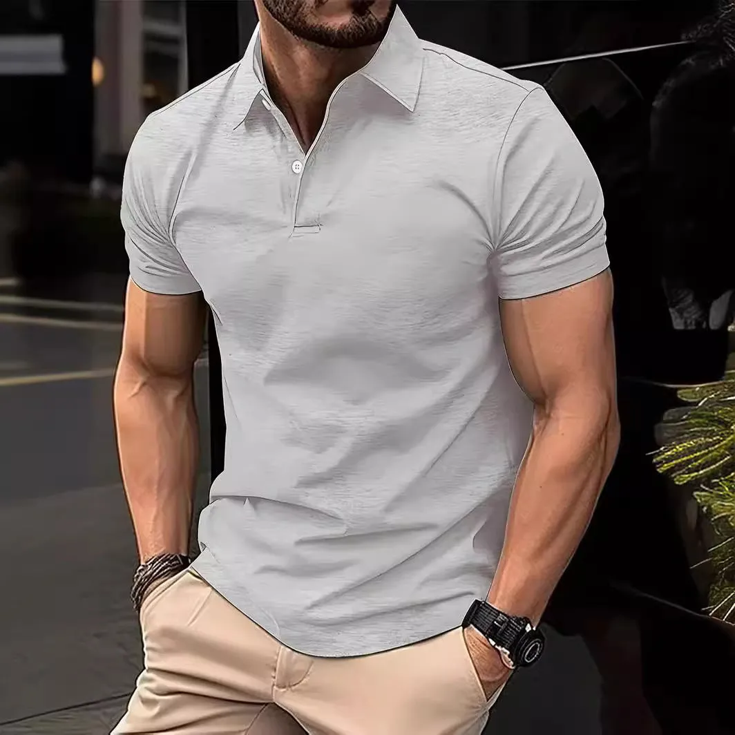 Men's Casual Solid Color Buttoned Short Sleeve Polo Shirt