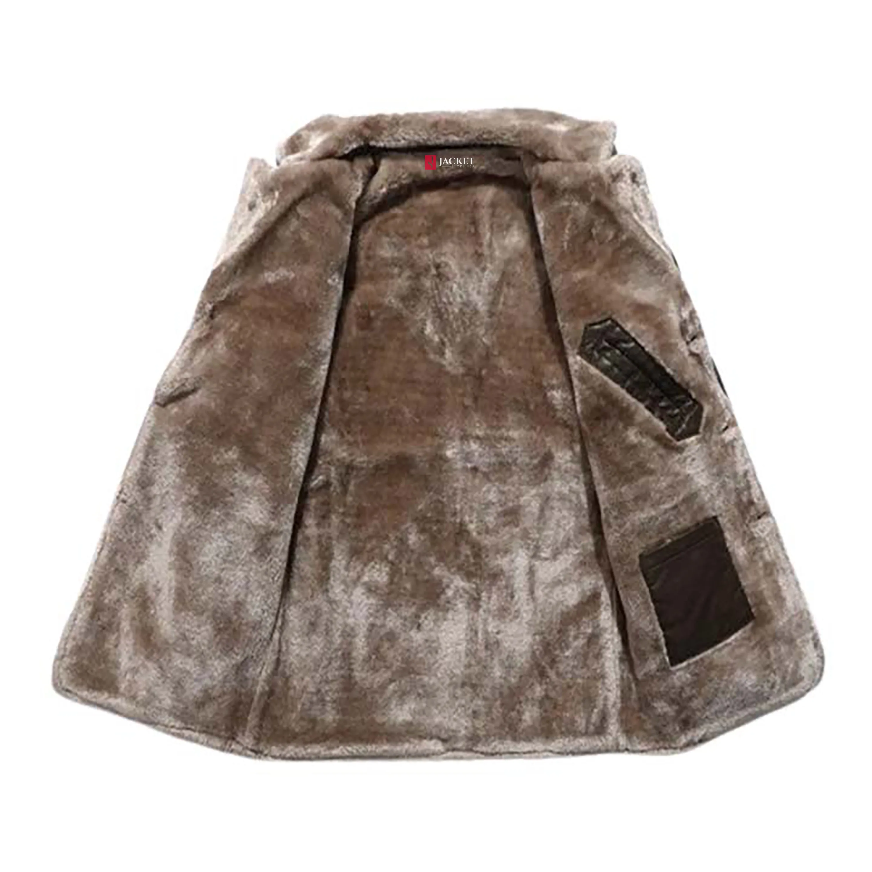 Men's Fur Turn-Down Collar Leather Coat “ Premium Leather, Mid-Length, Buttoned Closure
