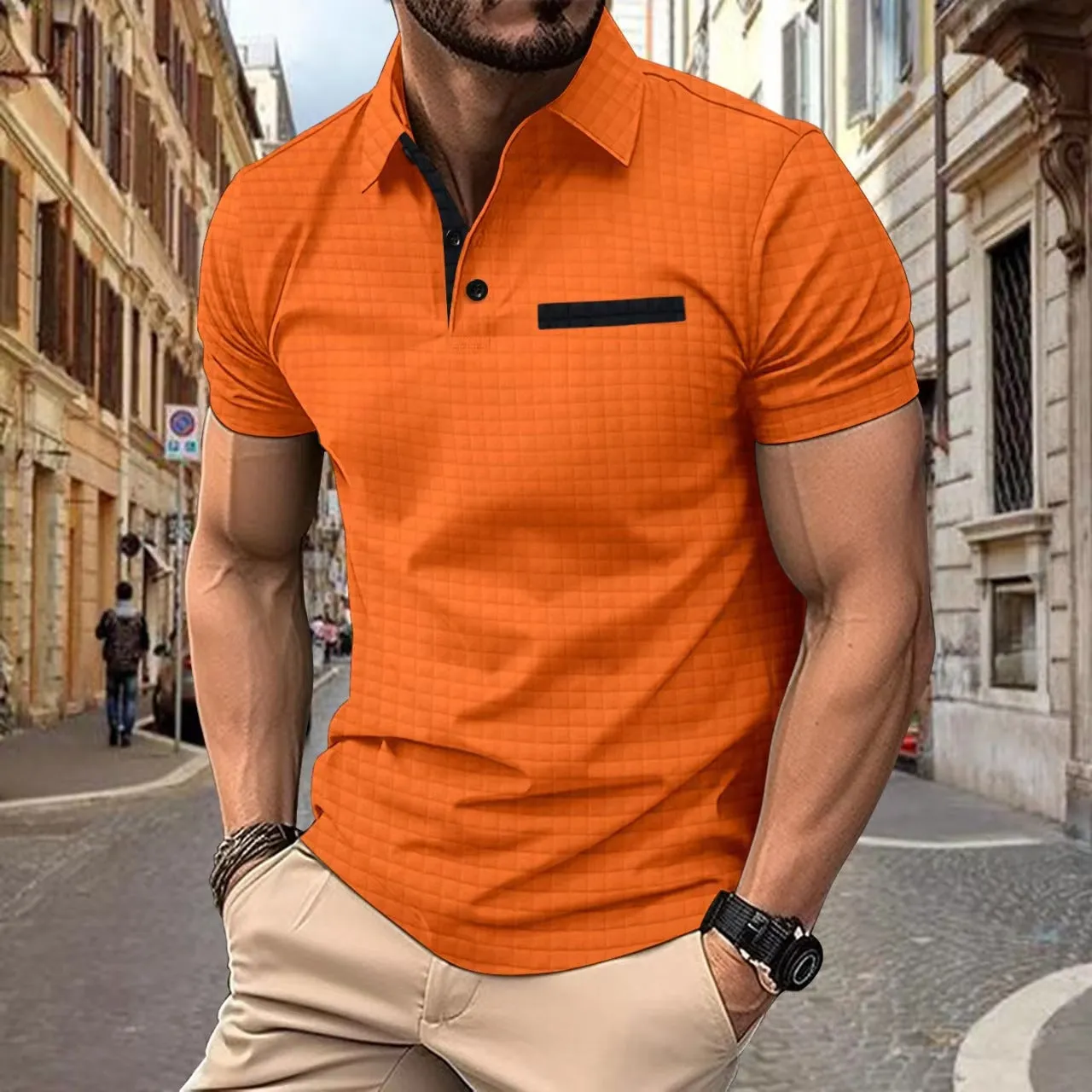 Men's Jacquard Checkered Polo Shirt