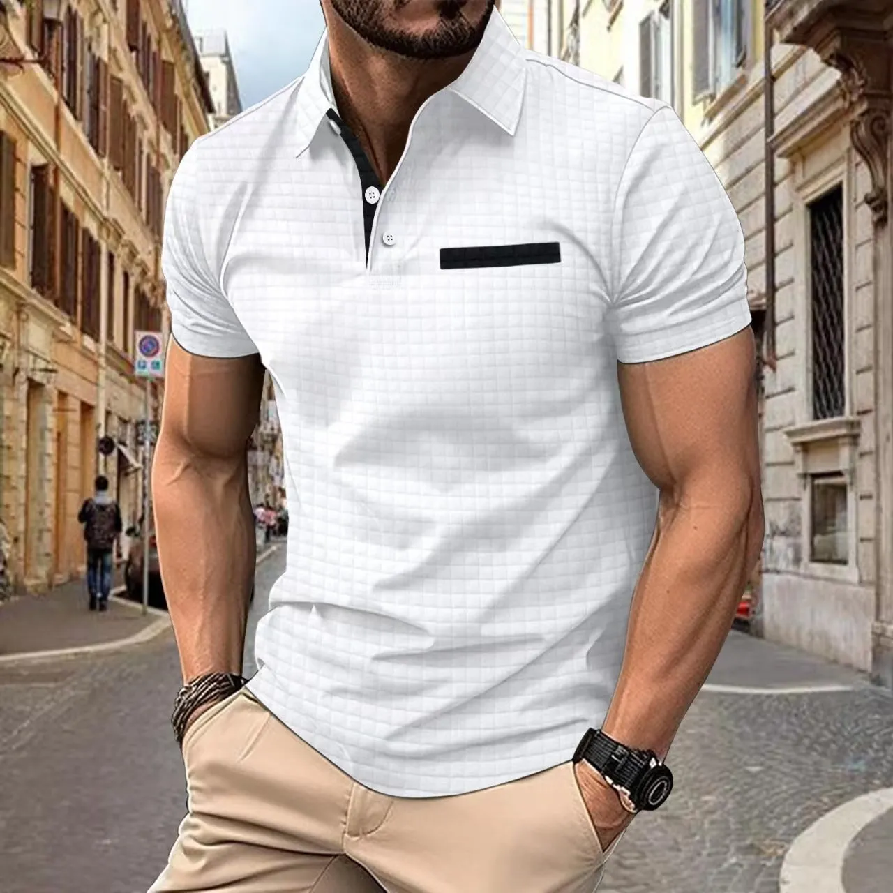 Men's Jacquard Checkered Polo Shirt