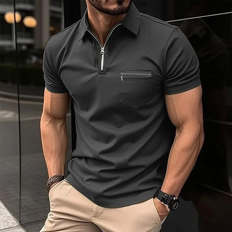 Men's Pocket Zipper Polo Shirt