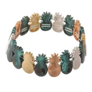 Metal Pineapple Multi Tone Stretch Bracelet