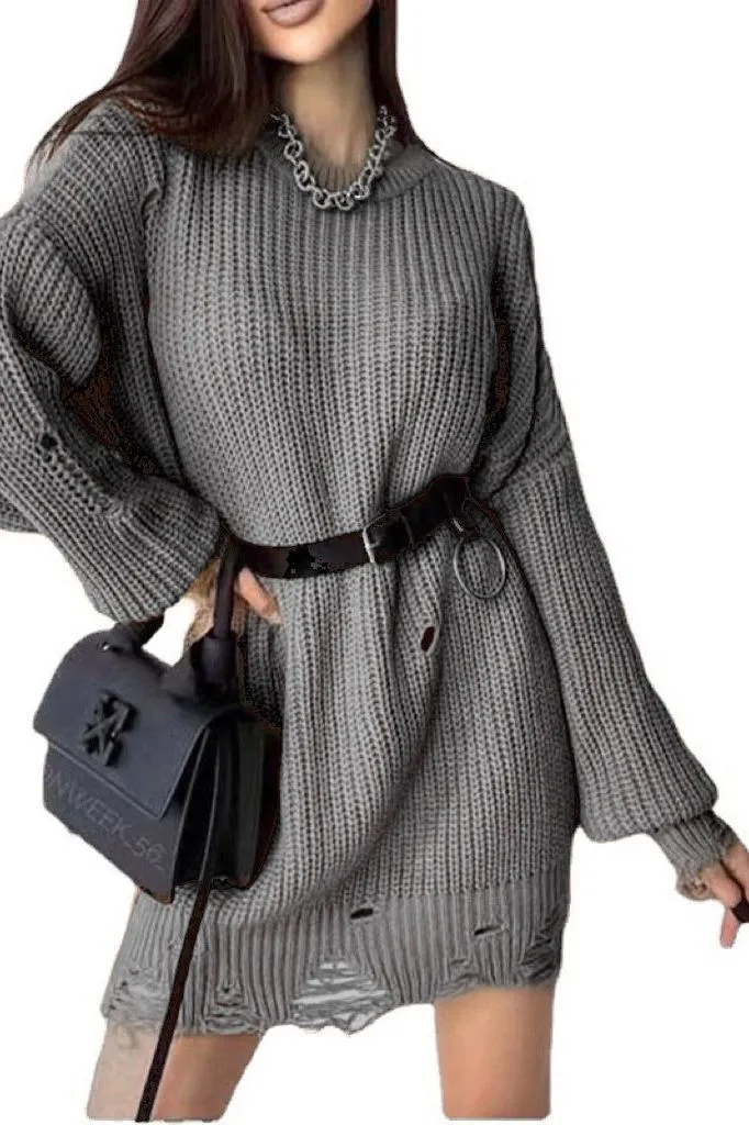 Mid-length Loose Fit Hole Pullover Sweater