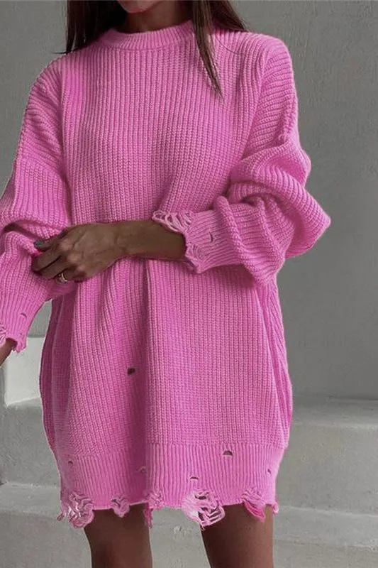 Mid-length Loose Fit Hole Pullover Sweater