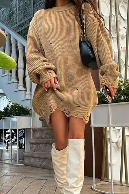 Mid-length Loose Fit Hole Pullover Sweater