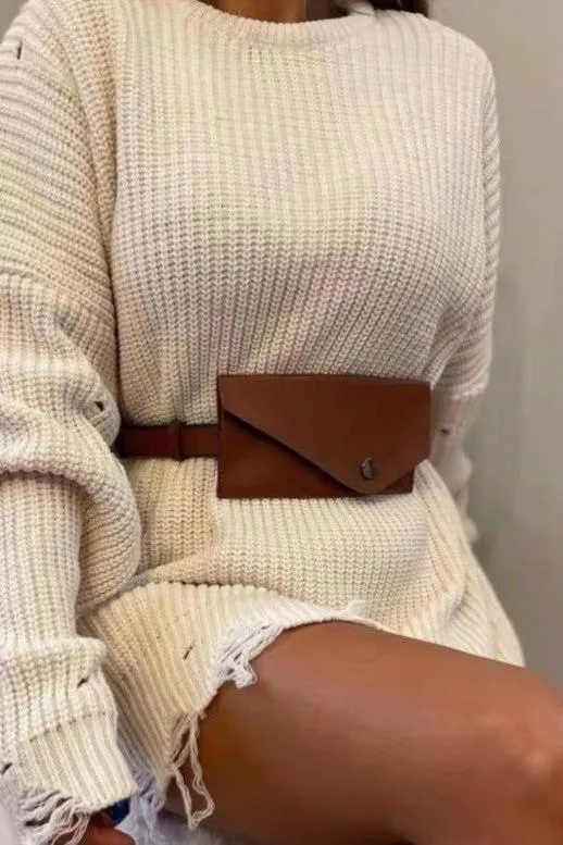 Mid-length Loose Fit Hole Pullover Sweater