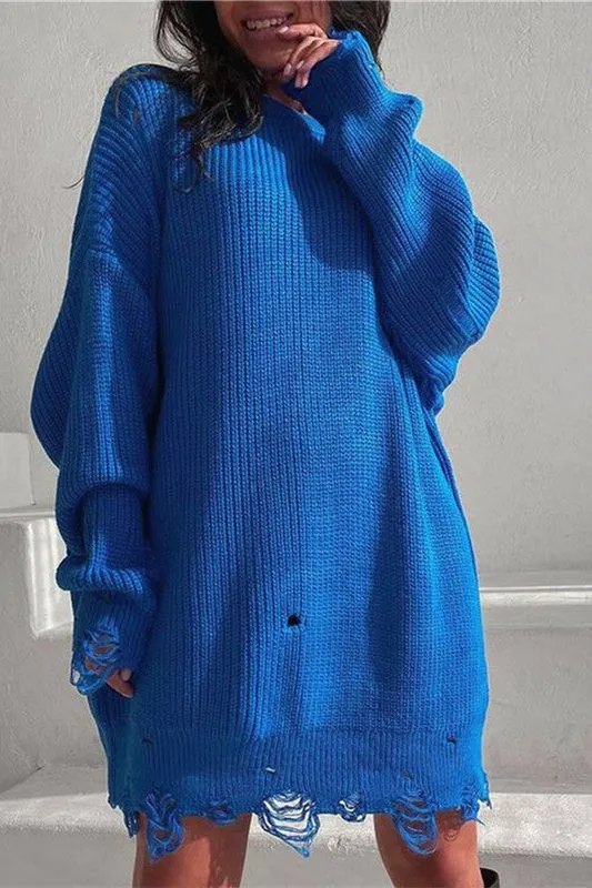 Mid-length Loose Fit Hole Pullover Sweater