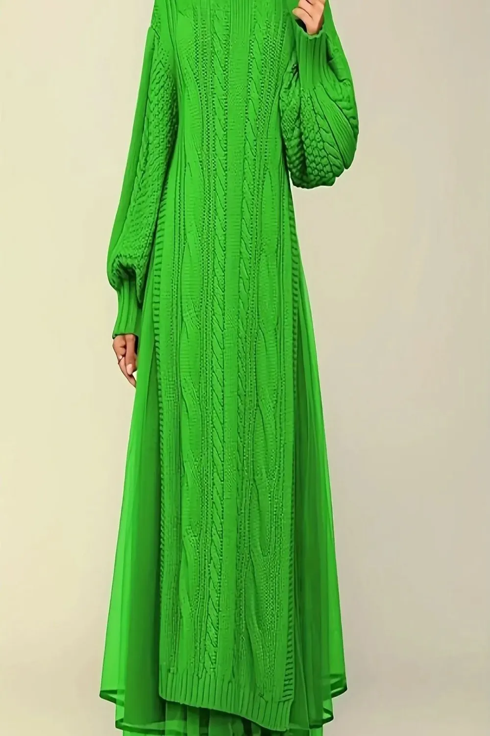 Mock Neck Sheer Layered Hem Sweater Dress