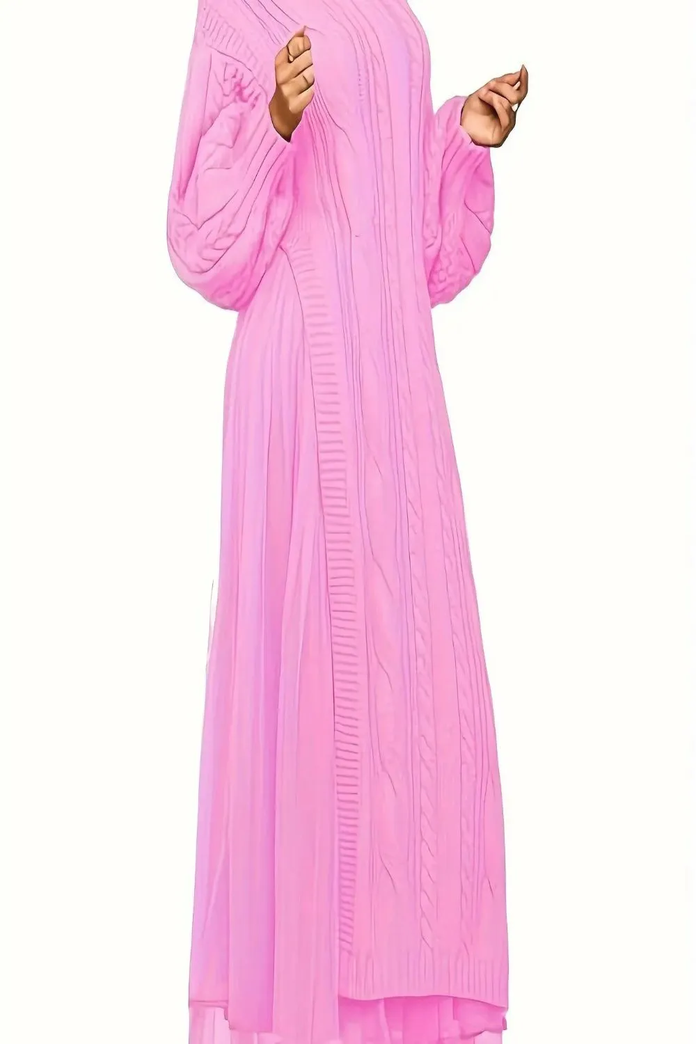 Mock Neck Sheer Layered Hem Sweater Dress