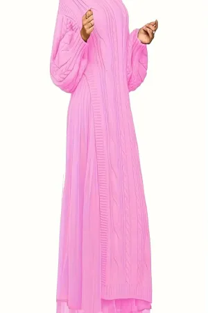 Mock Neck Sheer Layered Hem Sweater Dress