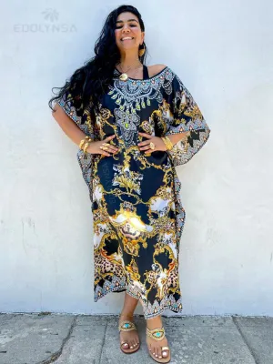 Moroccan Kaftan Boho Print Dress Sexy Batwing Sleeve Maxi Dress  Summer Women Clothing Beach Wear Casual Maxi Dress Q1394