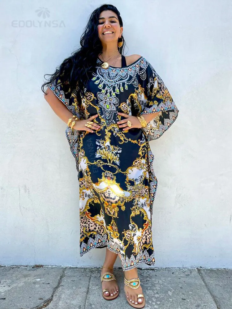 Moroccan Kaftan Boho Print Dress Sexy Batwing Sleeve Maxi Dress  Summer Women Clothing Beach Wear Casual Maxi Dress Q1394