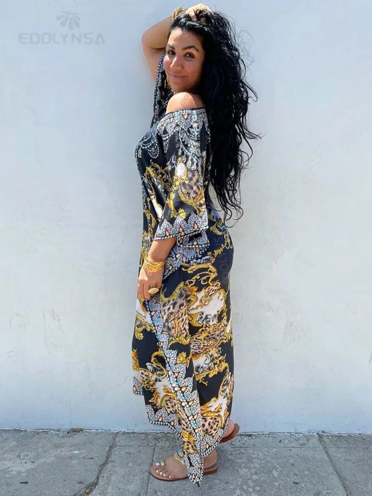 Moroccan Kaftan Boho Print Dress Sexy Batwing Sleeve Maxi Dress  Summer Women Clothing Beach Wear Casual Maxi Dress Q1394
