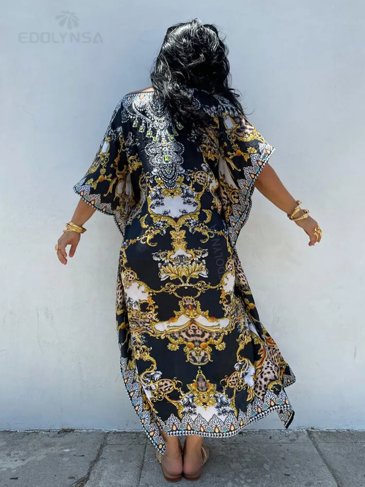 Moroccan Kaftan Boho Print Dress Sexy Batwing Sleeve Maxi Dress  Summer Women Clothing Beach Wear Casual Maxi Dress Q1394