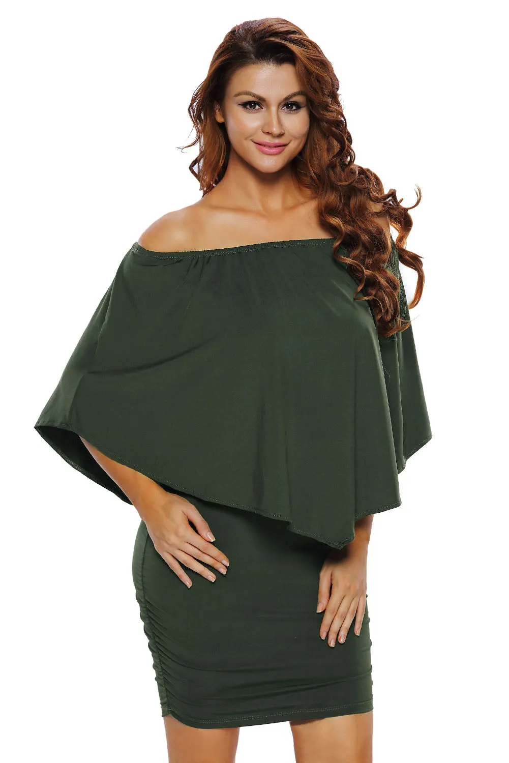 Multiple Dressing Layered Army Green Mini Poncho Dress