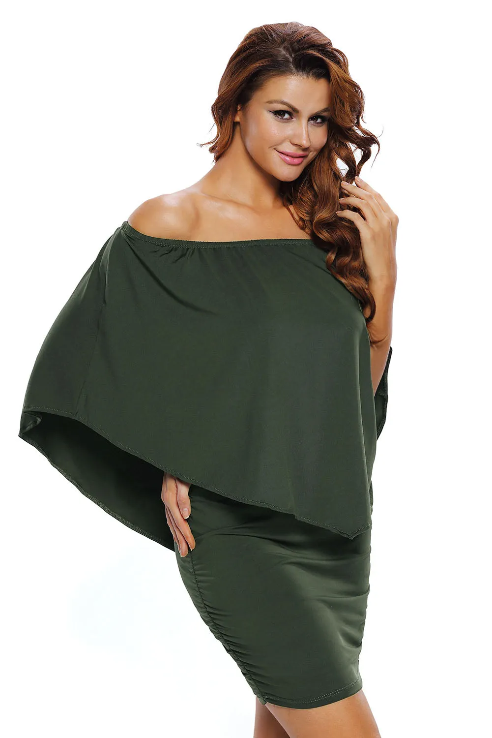 Multiple Dressing Layered Army Green Mini Poncho Dress