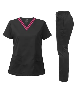 Natural Stretch Contrast V-Neck  Scrub Sets