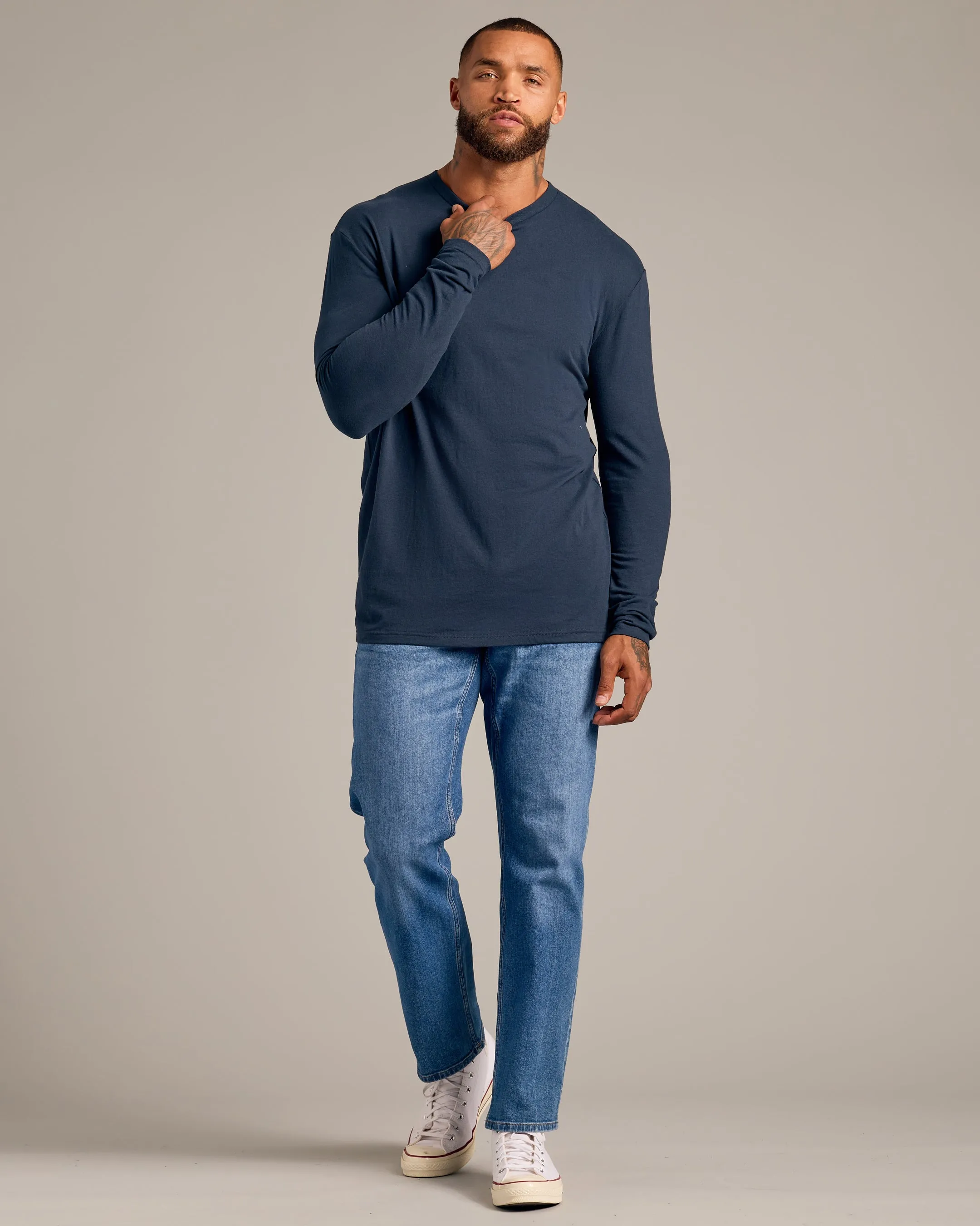 Navy Long Sleeve Crew Neck Tee