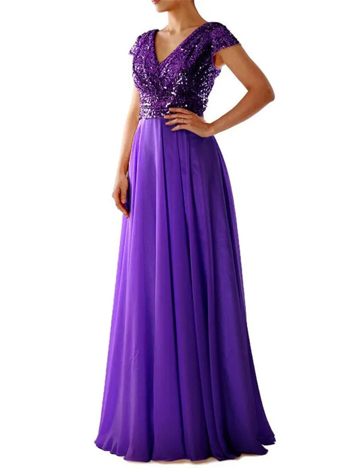 New Elegant V-Neck Sleeveless Floor-Length Lace Decorated Evening Dresses