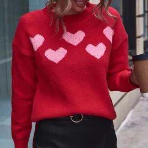 New heart print long sleeve sweater