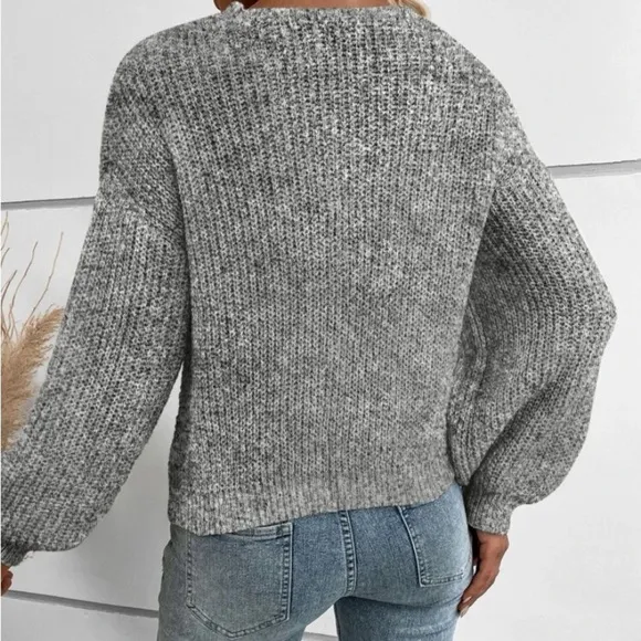 New v neck Crisscross wrap knot  grey lsweater