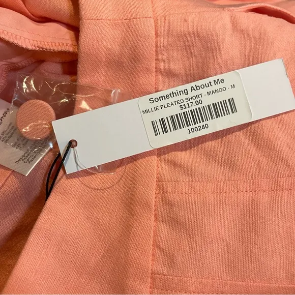 NWT For Love &amp; Lemons linen blend mango coral Millie Pleated shorts