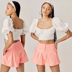 NWT For Love &amp; Lemons linen blend mango coral Millie Pleated shorts